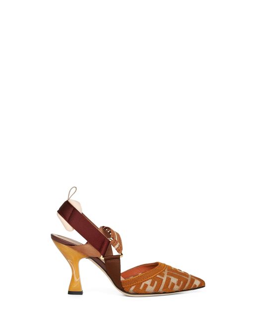 Fendi Brown Ff Fabric Colibr㬠Slingback Pumps