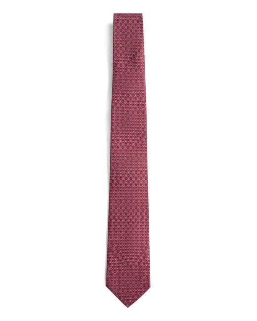 Ferragamo Purple Monogram Print Silk Tie for men