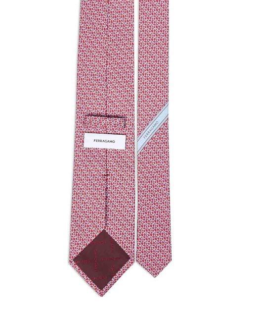 Ferragamo Pink Gancini Silk Twill Cerchio Tie for men