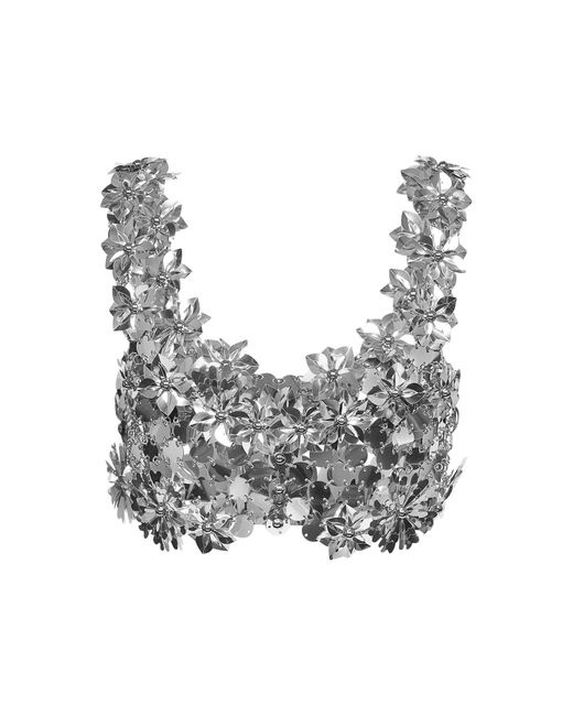 Rabanne Gray Plastic Discs Bralette Top With Floral Details