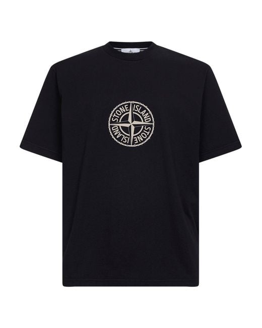 Stone Island Black Organic Jersey T-Shirt With "All Around Compass" Print for men