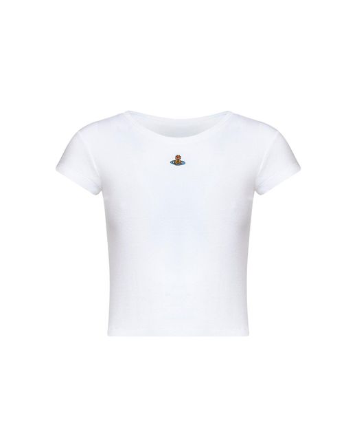 Vivienne Westwood White Ribbed Jersey Baby Peru Cropped T-Shirt