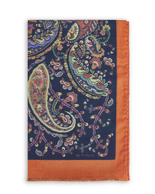 Etro Blue Cashmere Blend Paisley-Pattern Scarf