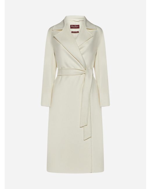 Max Mara Studio White Cles Belted Wool-blend Coat