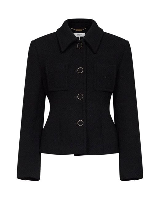 Chloé Black Wool Blend Bouclette Jacket