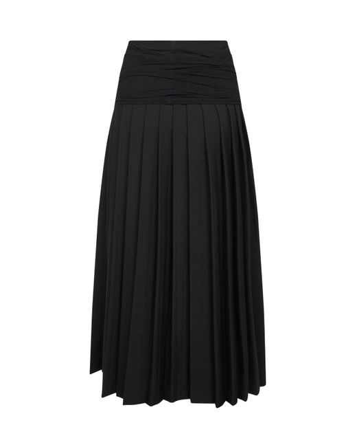 MM6 by Maison Margiela Black Wool Blend Long Pleated Skirt