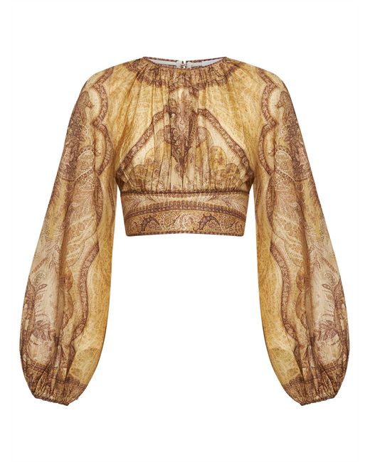 Zimmermann Natural Tapestry-Print Mustard Cotton-Silk Blend Wanderlust Bodice
