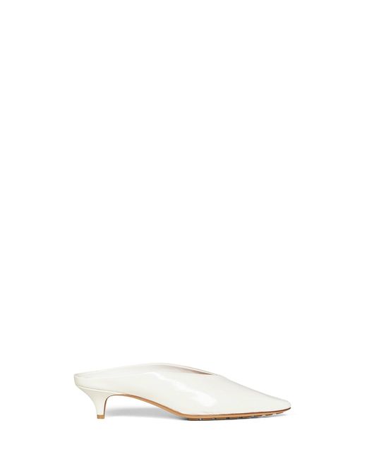 Bottega Veneta White Alabaster Shiny Leather Vesta Mule Pumps