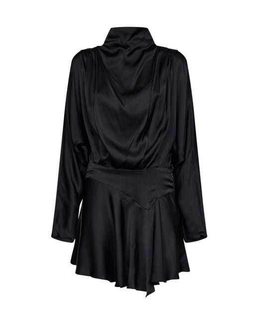 Isabel Marant Black Satin Neline Draped Mini Dress