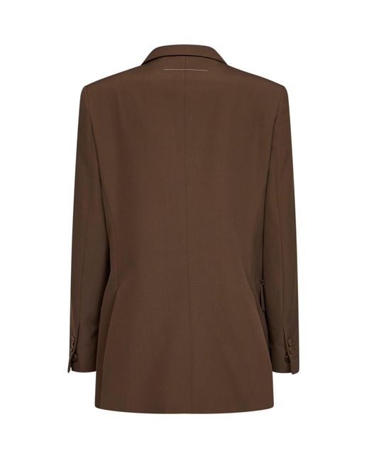MM6 by Maison Margiela Brown Camel Wool Blend Double-Breasted Blazer