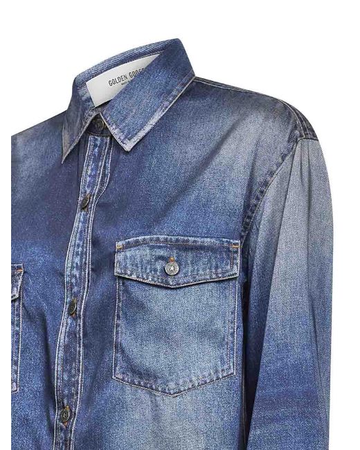Golden Goose Deluxe Brand Blue Denim-Printed Oversized Shirt