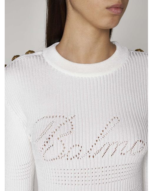 Balmain White Logo Viscose-blend Sweater