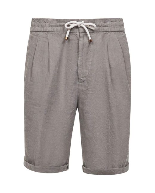 Brunello Cucinelli Gray Linen Gabardine Bermuda Shorts for men