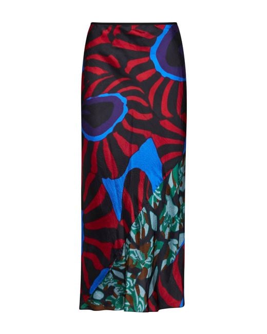 Dries Van Noten Blue Marbled Clay-Print Twill Sati Midi Skirt