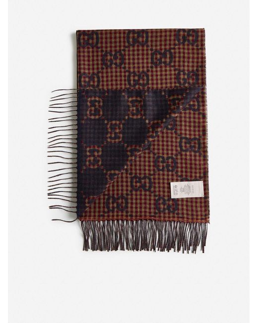 Gucci Brown GG Houndstooth Wool Scarf for men