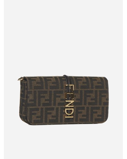 Fendi Gray Graphy Ff Fabric Wallet On Chain