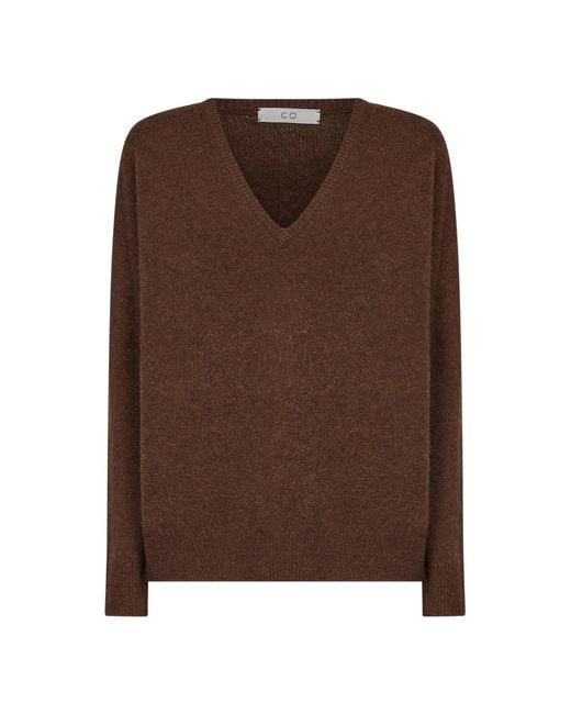 Co. Brown Cashmere Knit V-Neck Sweater