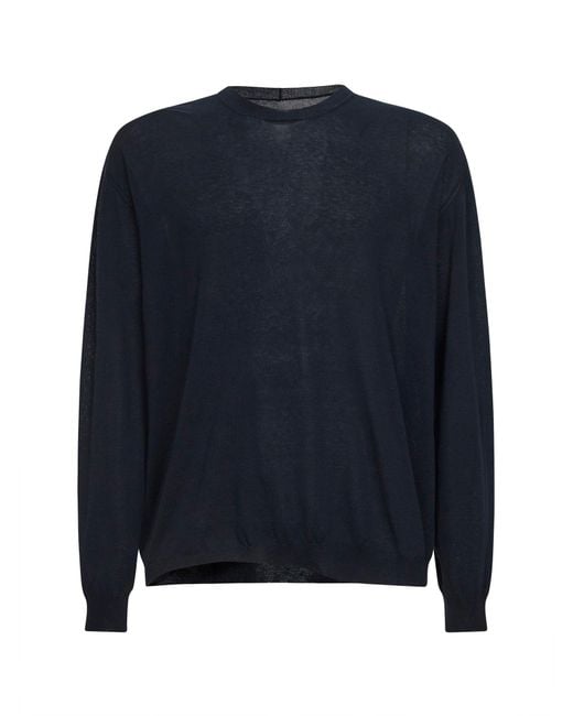 Uma Wang Blue Wool And Silk Crepe Crewneck Sweater for men