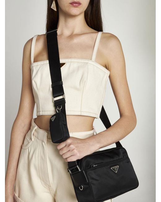 Prada Re-Nylon Triangle Logo-Plaque Shoulder Bag - Black for Women