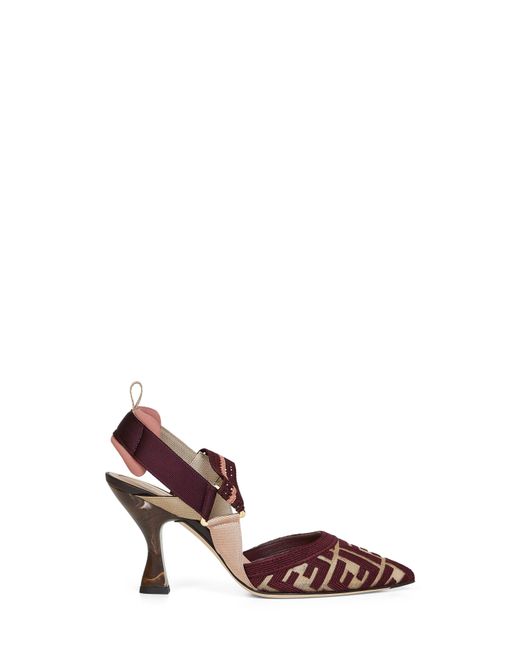 Fendi Red Burgundy Ff Fabric Colibrì Slingback Pumps