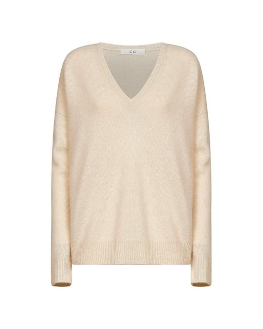 Co. White Wheat Cashmere Knit V-Neck Sweater