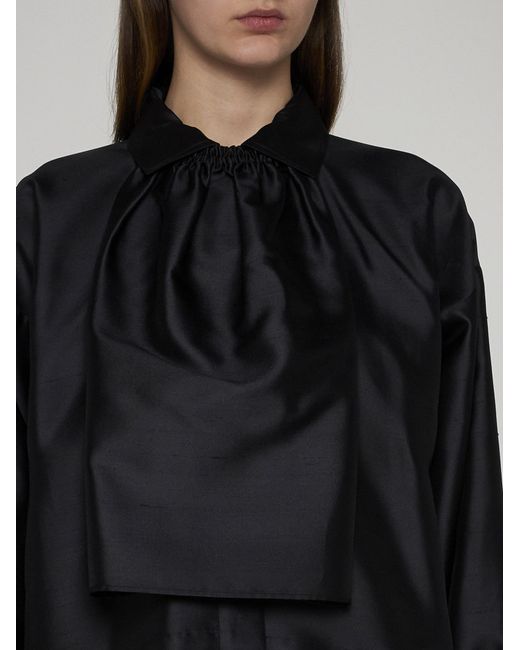 Max Mara Black Callas Ruched Silk And Cotton-blend Shirt
