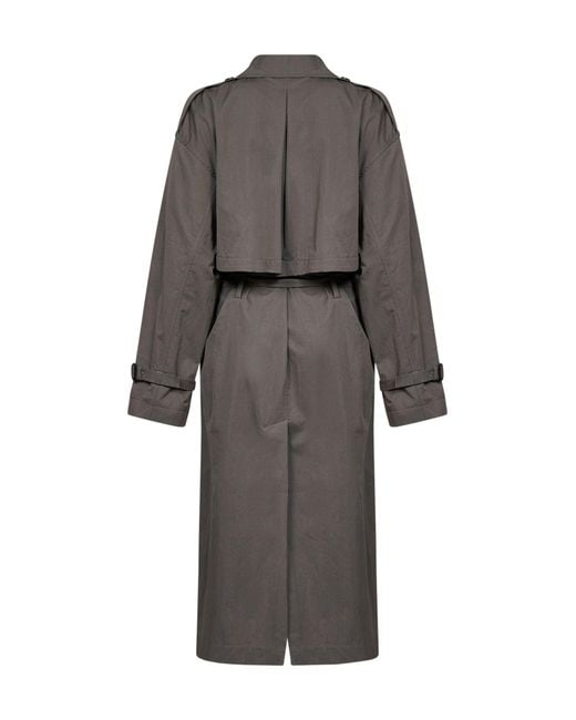 Totême  Gray Taupe Crisp Cotton Blend Double-Breasted Trench Coat