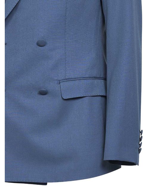 Dolce & Gabbana Blue Dolce & Gabbana Avio Wool Poplin Double-Breasted Jacket for men