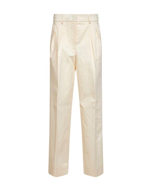 Moncler Natural Cotton Gabardine Wide-Leg Tailored Trousers