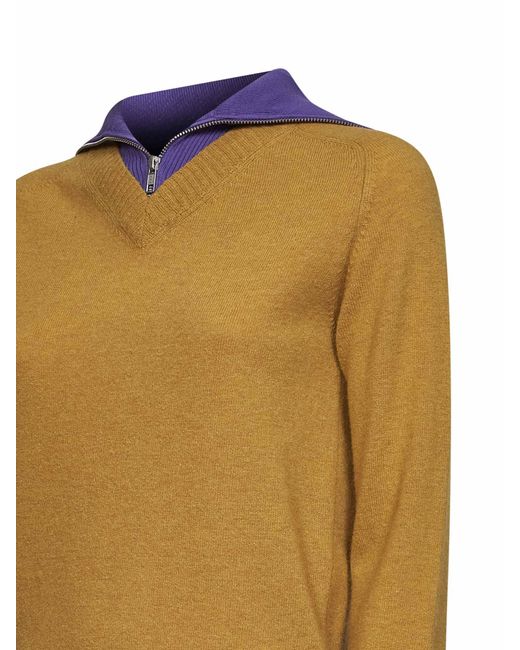 MM6 by Maison Margiela Orange Mustard Wool Blend Sweater With Contrasting Collar