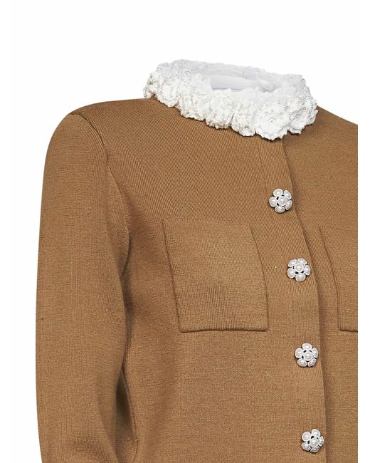 Self-Portrait Brown Wool-Blend Knit Embellished Cardigan