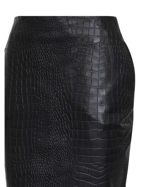 Alex Perry Black Crocodile-Embossed Nappa Leather Pencil Skirt