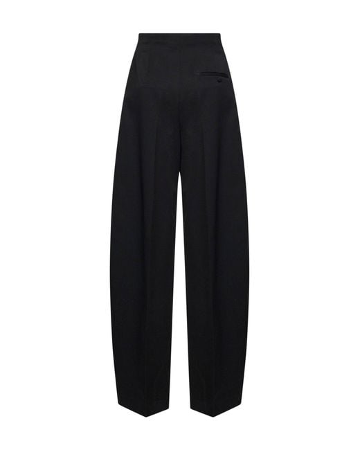 Mugler Black Wool Wide Leg Pleated Trousers