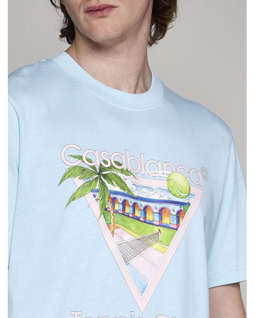Casablancabrand Blue Cotton Tennis Club Print T-shirt for men