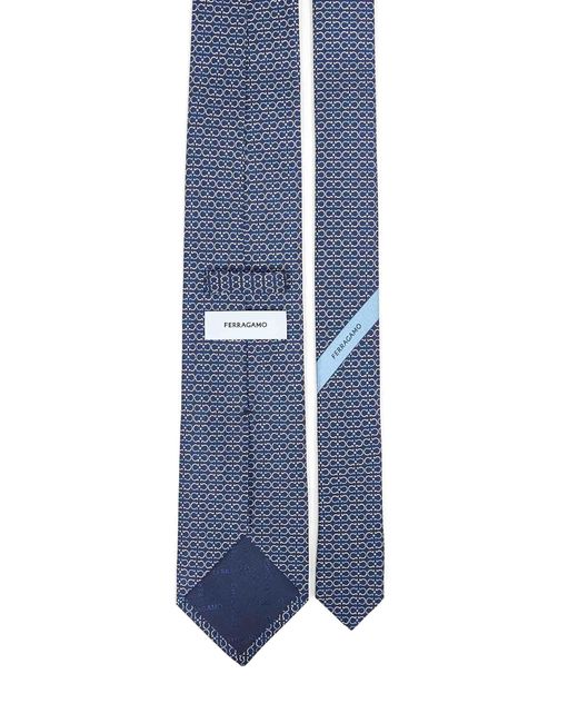 Ferragamo Blue Marine Gancini Silk Twill Zelig Tie for men
