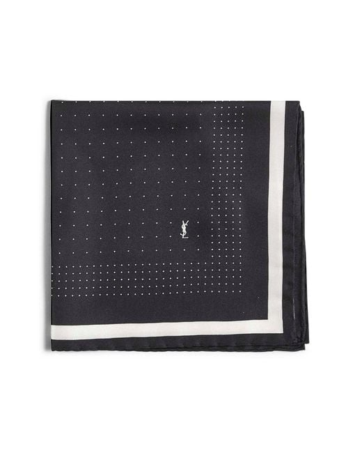 Saint Laurent Black Dotted Silk Twill Pocket Square for men