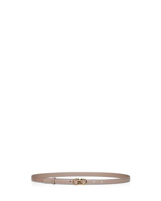 Ferragamo White Warm Taupe Calf Leather Gancini Belt