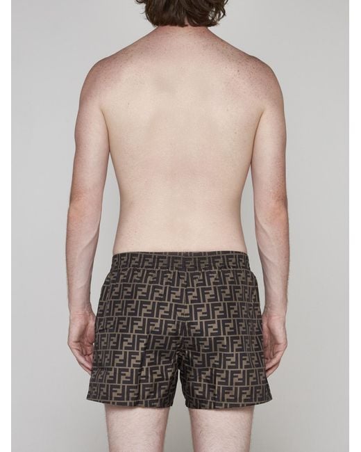 Fendi Gray Ff Logo Nylon Swim Shorts for men
