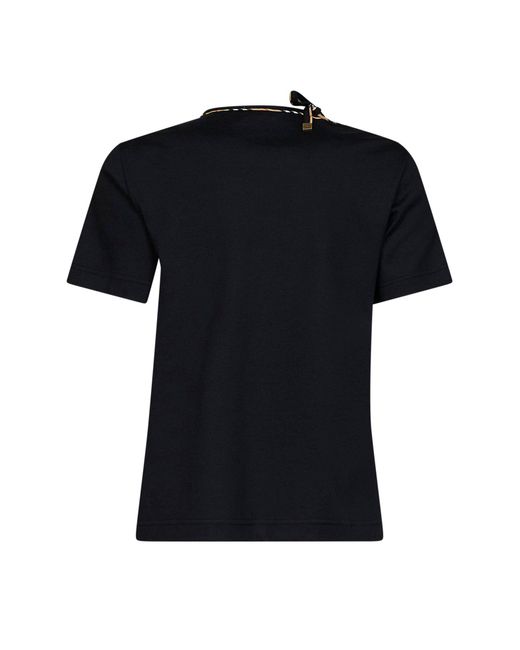 Burberry Black Cotton T-Shirt With Check Ties