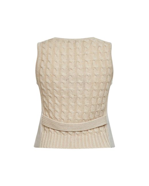 Max Mara White Linen And Cable Knit Mxmcalibri Vest