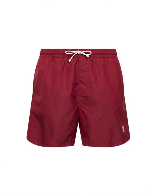 Brunello Cucinelli Red Cherry Nylon Swim Shorts for men