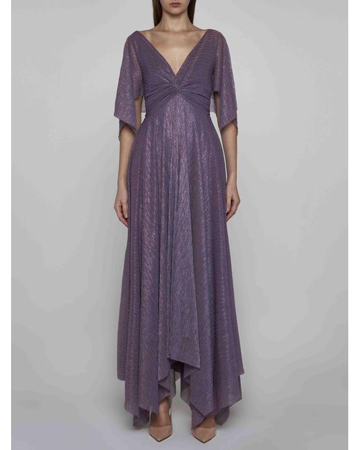 Talbot Runhof Purple Lame' Handkerchief Long Dress