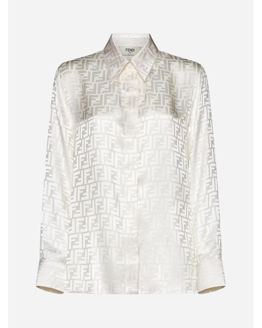 Fendi White Ff Satin Silk Shirt