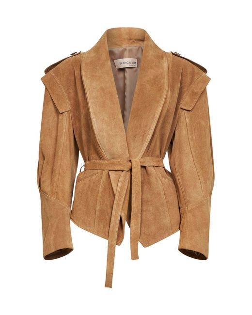 Blanca Vita Brown Khaki Suede Belted Jacket