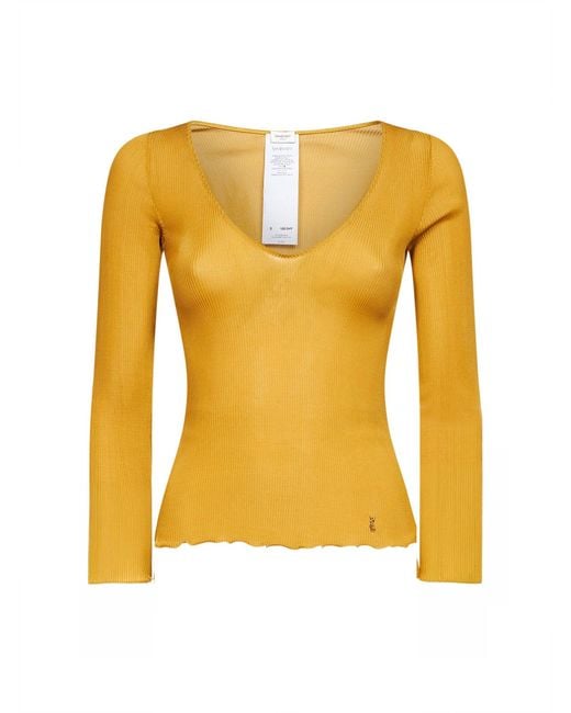 Saint Laurent Yellow Ribbed Silk Knit Cassandre Top<Br