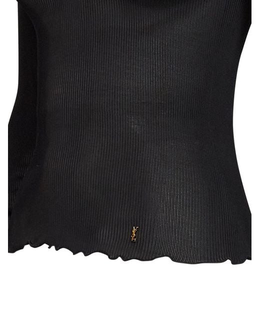 Saint Laurent Black Ribbed Silk Knit Cassandre Top