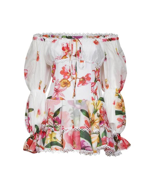 Charo Ruiz White Off-The-Shoulder Mini Dress Azurea