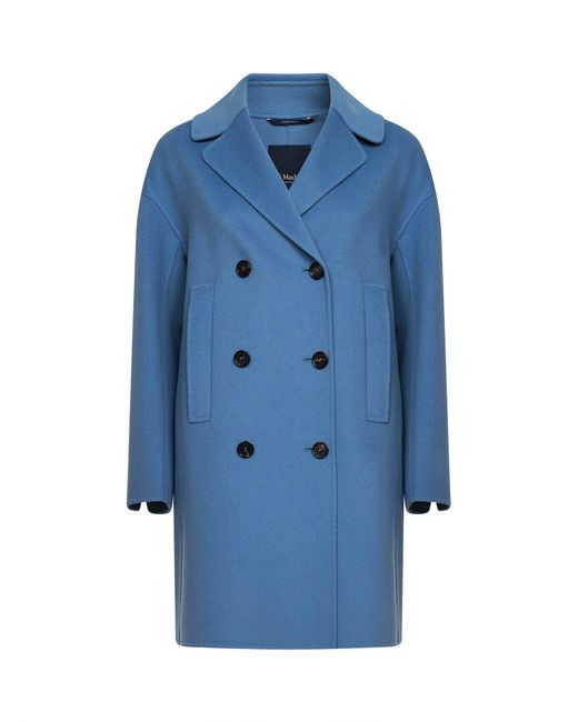 Max Mara Blue Smmeden Double-Breasted Midi Coat