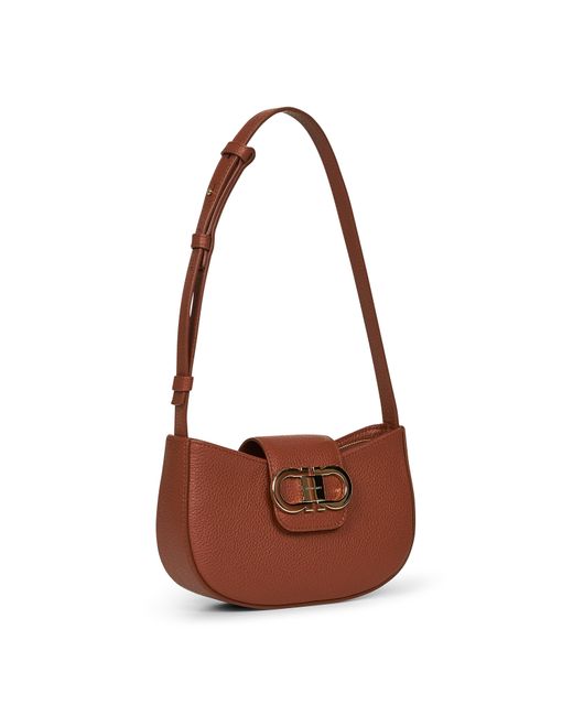 Ferragamo White New Cognac Double Gancini Mini Bag