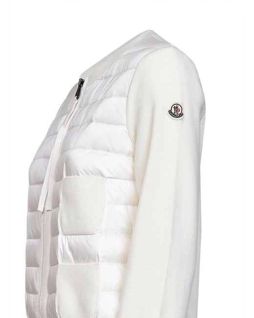 Moncler White Natural Wool Zip-Up Padded Cardigan